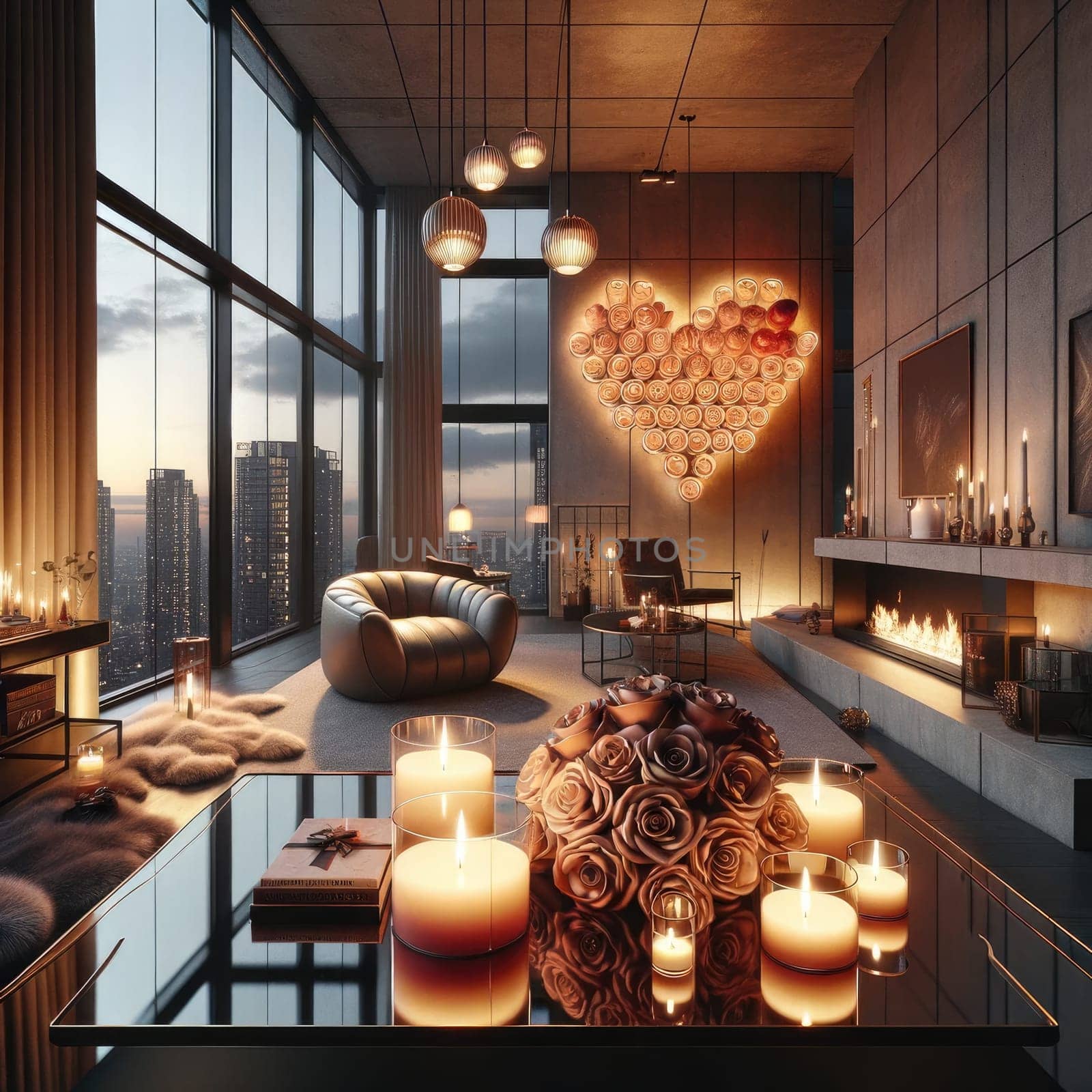 Interior living room decorate with valentine theme. Generative AI.