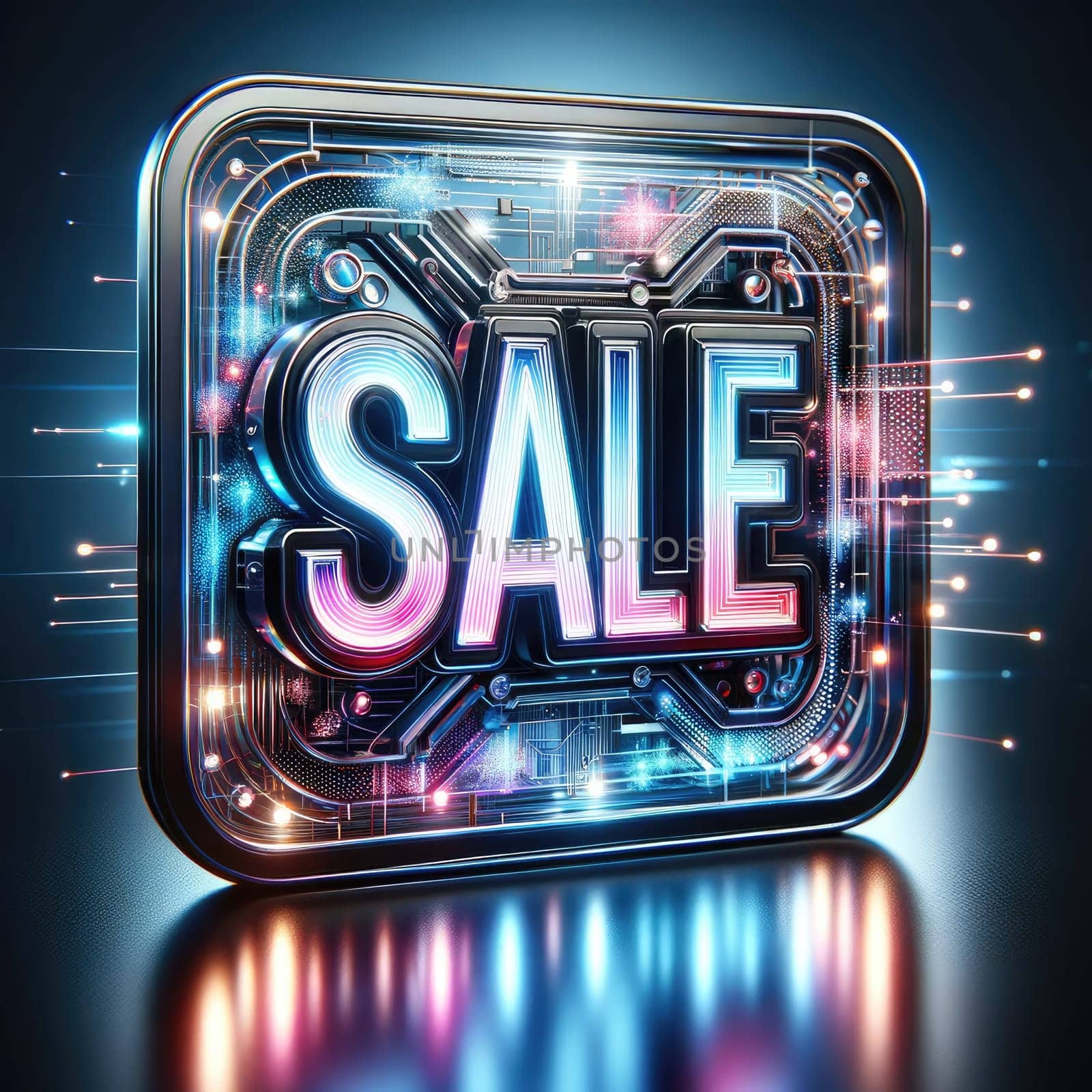 sale banner concept. colorful neon background. Generative AI by itchaznong
