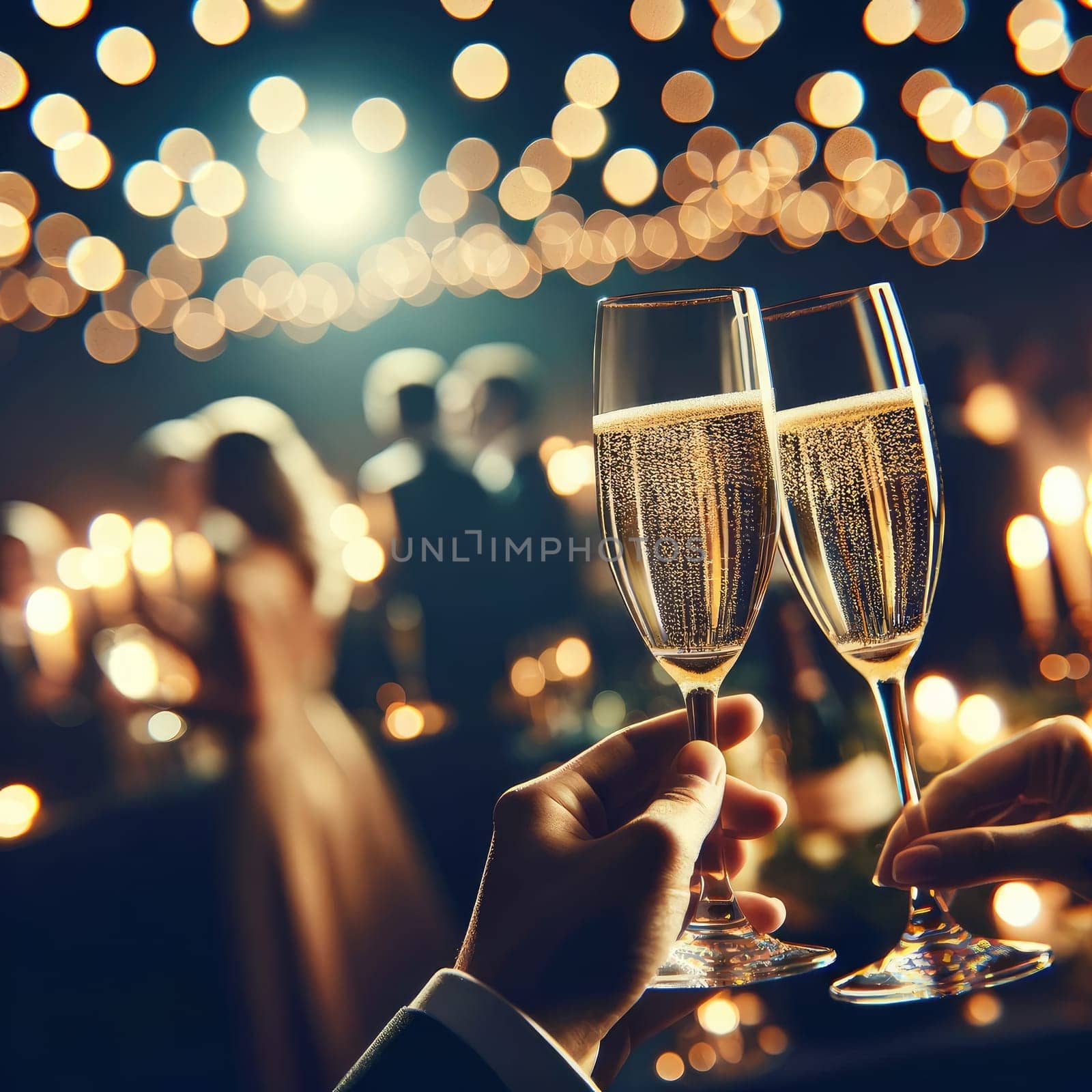 Celebration toast with champagne. luxury and cozy concept. Generative AI by itchaznong