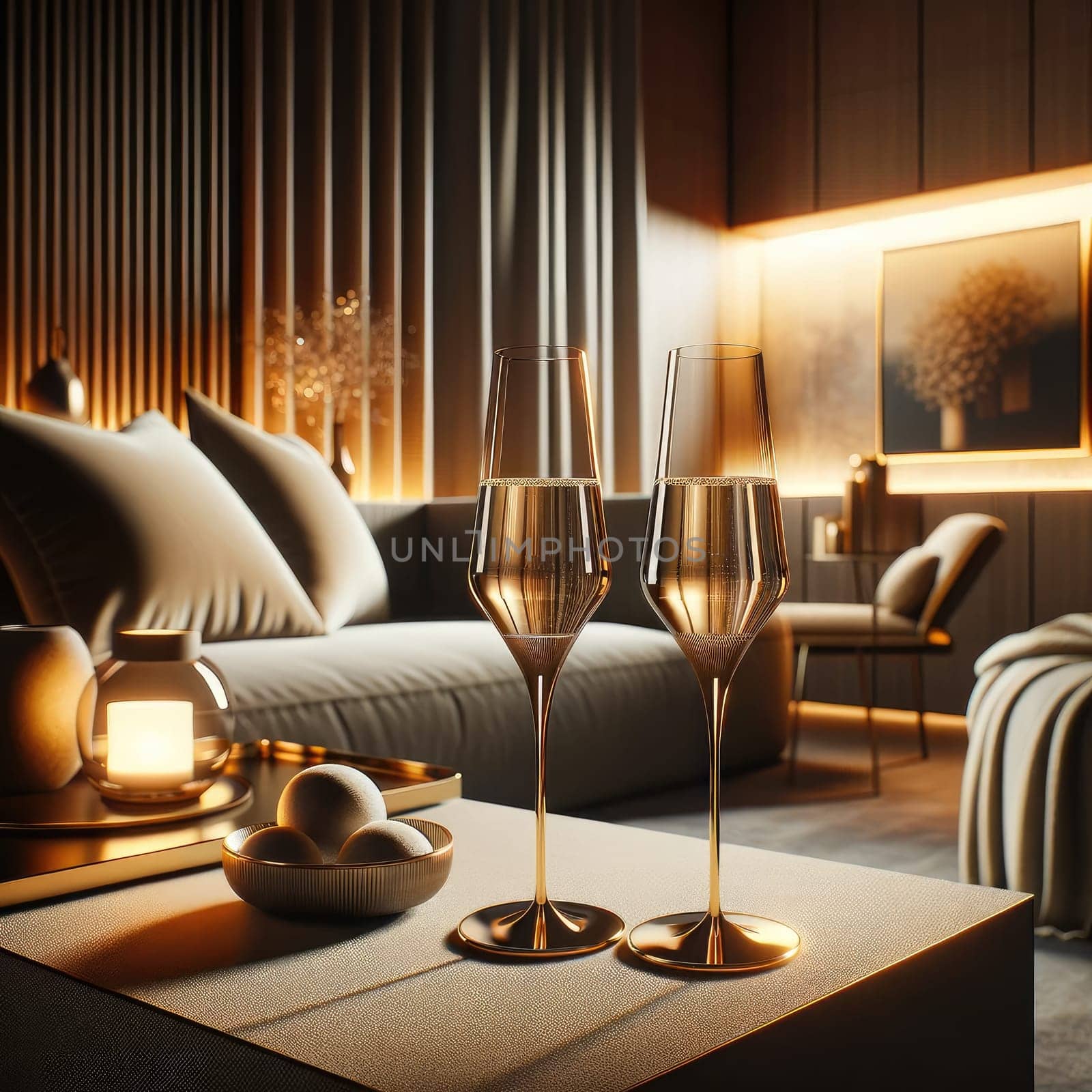 Celebration toast with champagne. luxury and cozy concept. Generative AI by itchaznong