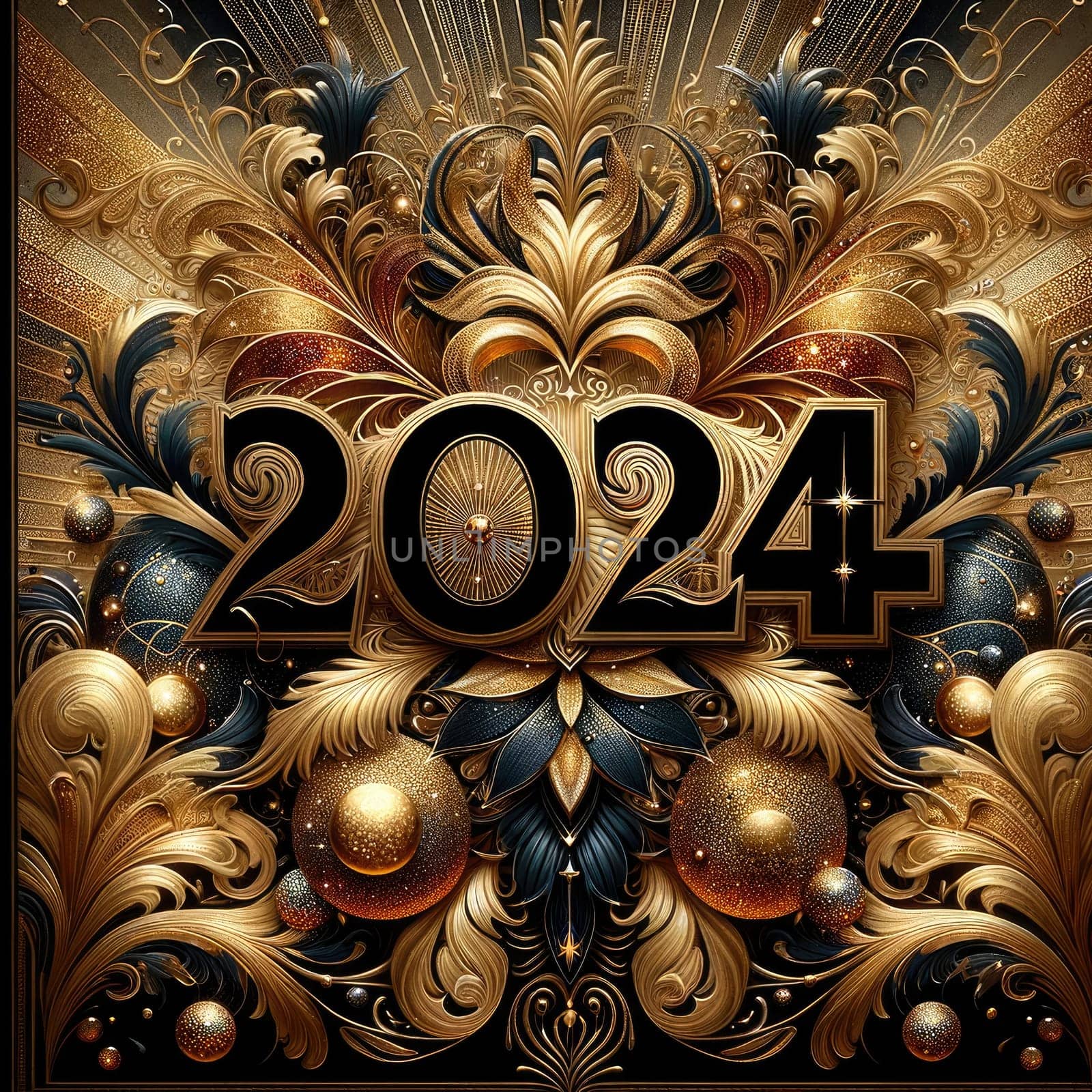 2024 Happy New Year, Greeting Card. Generative AI by itchaznong