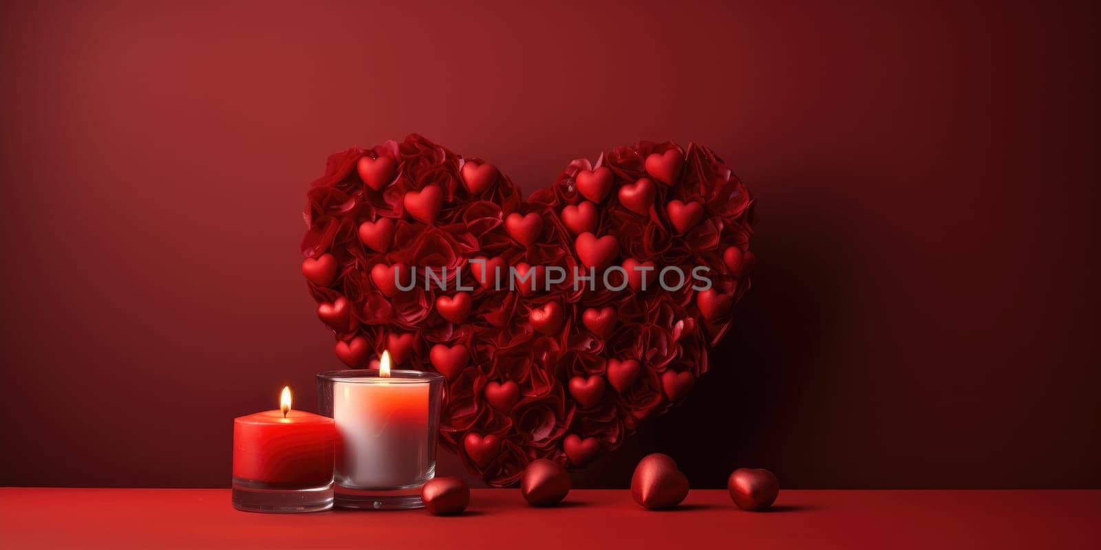 Valentine Background decorate with heart and candle. Generative AI.