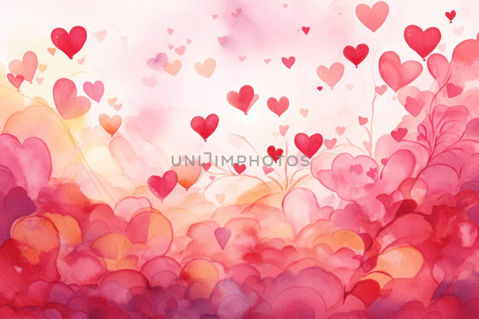 Heart pattern water color style. Valentine Background. Generative AI by itchaznong