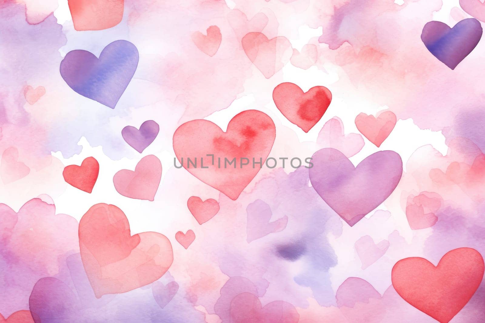 Heart pattern water color style. Valentine Background. Generative AI.