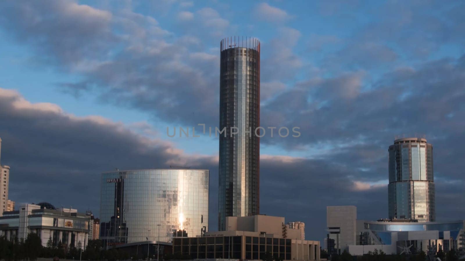 Skyscraper Buildings and Sky View Timelapse. Modern building with cloud in the evening timelapse 4K