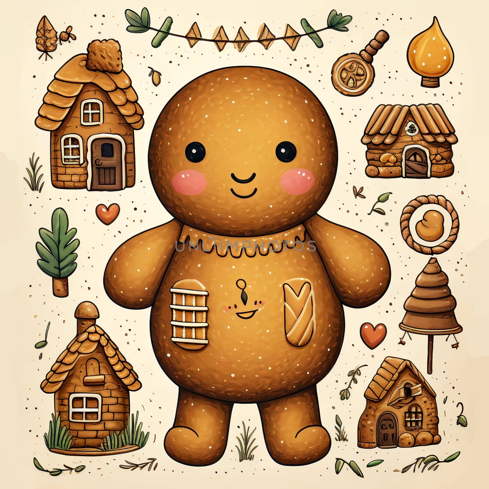 Funny Christmas Gingerbread. Clipart. AI generated. by AndreyKENO