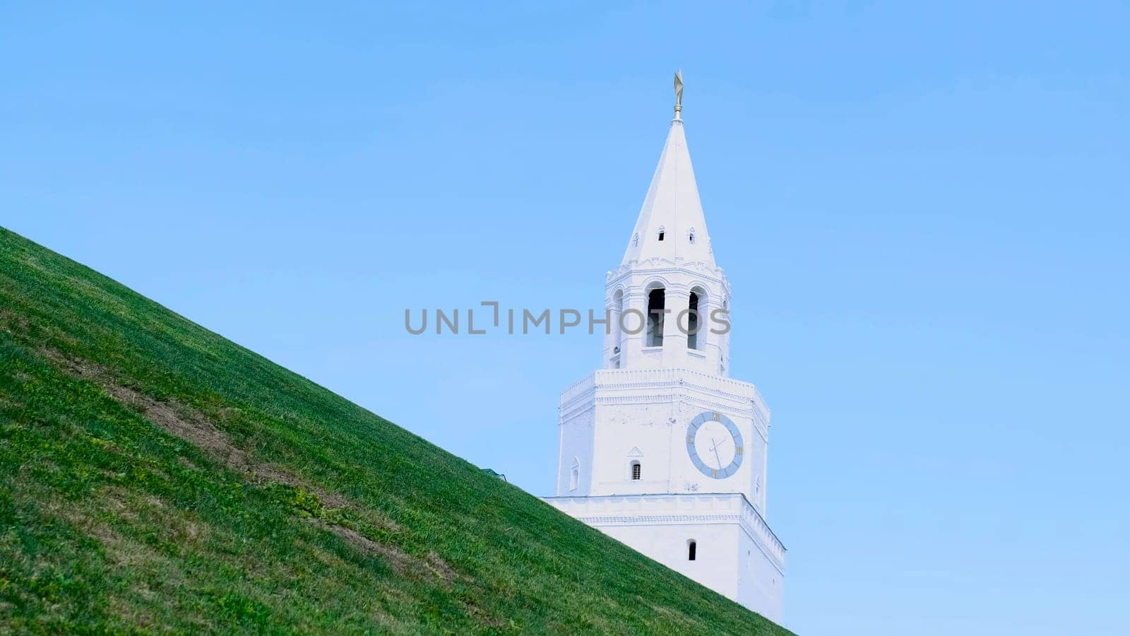 City landmark. Stock footage. Wall and tower of Kremlin. View of the city Kremlin in the ancient city.