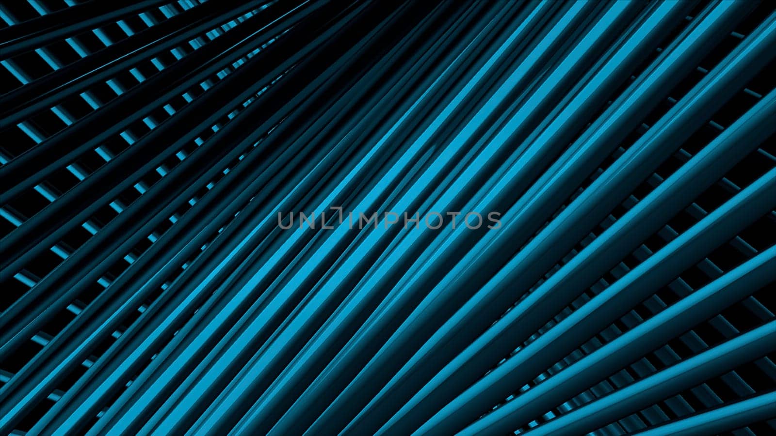 Abstract metal wire lines background, seamless loop. Motion. Blue straight and crossed 3D lines