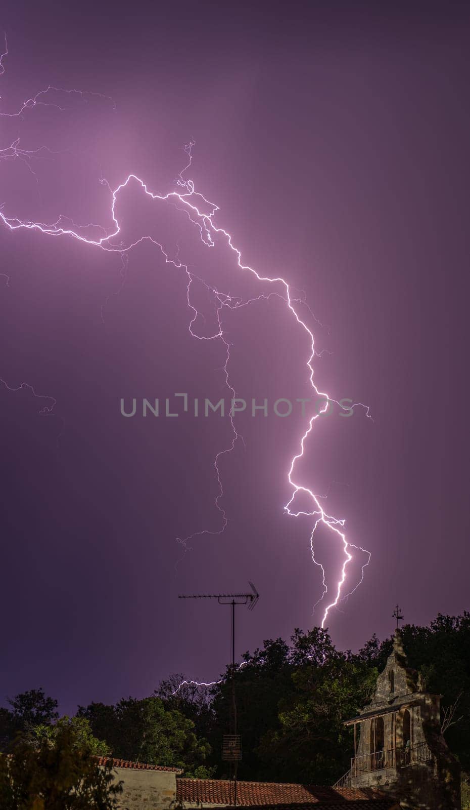 Intense Lightning Strike Over a Small Rural Church by FerradalFCG