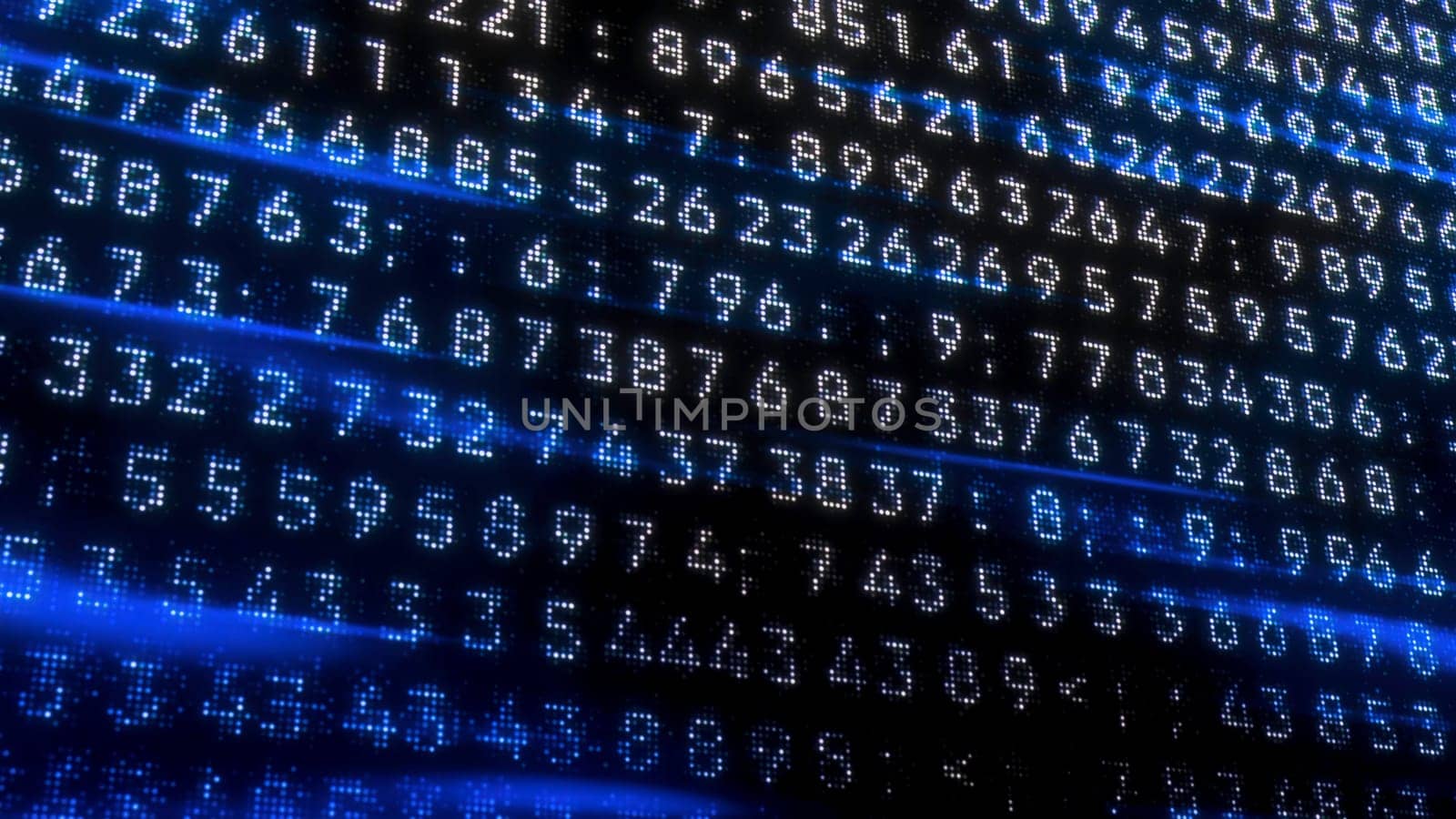 Digital background with glowing values. Motion. Encrypted digital code in stream of numbers. Computer stream of numbers with glowing values.