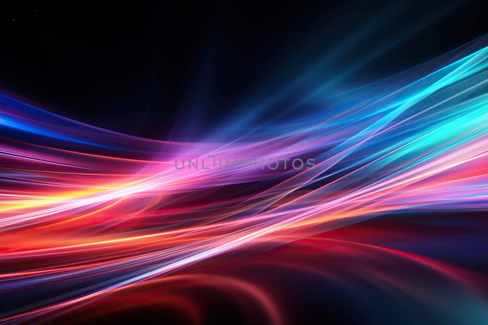 Black background with abstract neon rays in move