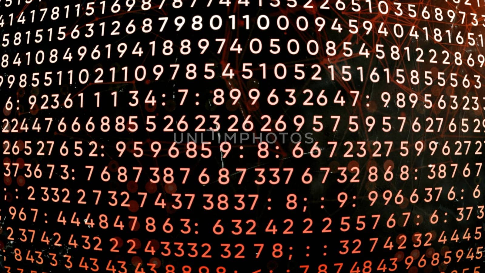Programming on a black background with red illumination. Motion. Dark background in animation with appearing lines with numbers. High quality 4k footage