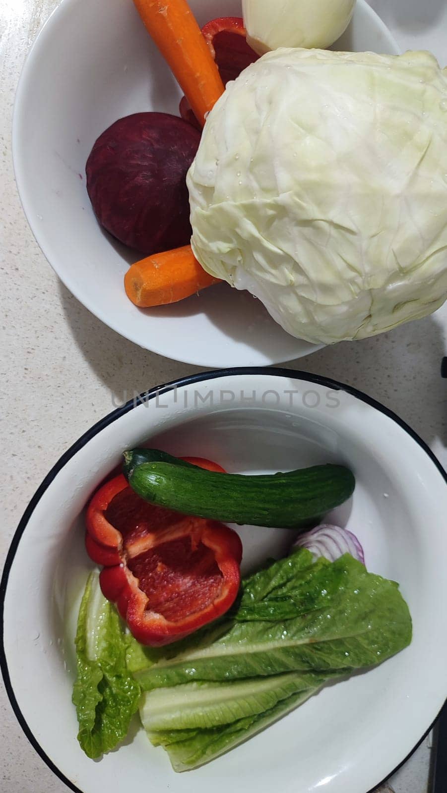 fresh vegetables in a bowl for salad or soup, cabbage, peppers, beets and carrots food cooking lunch dinner. High quality photo