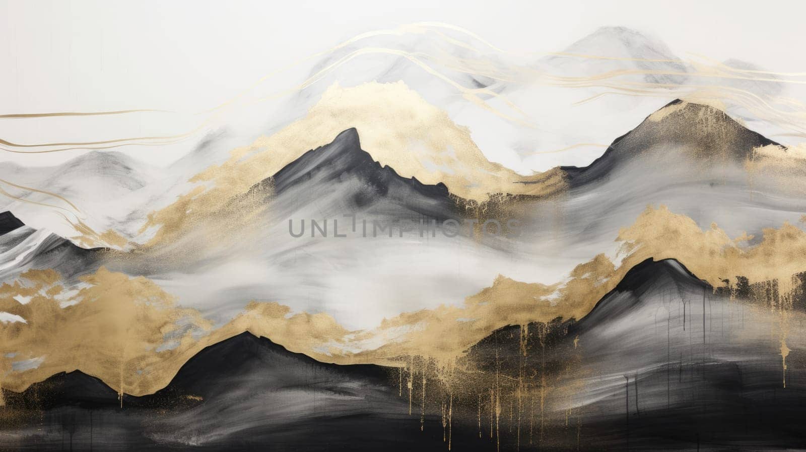 abstract mountains landscape in chinese ink painting style, ai