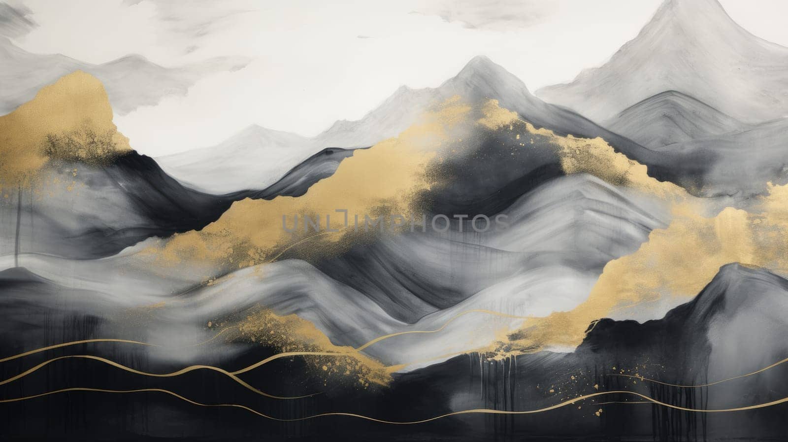 abstract mountains landscape in chinese ink painting style, ai