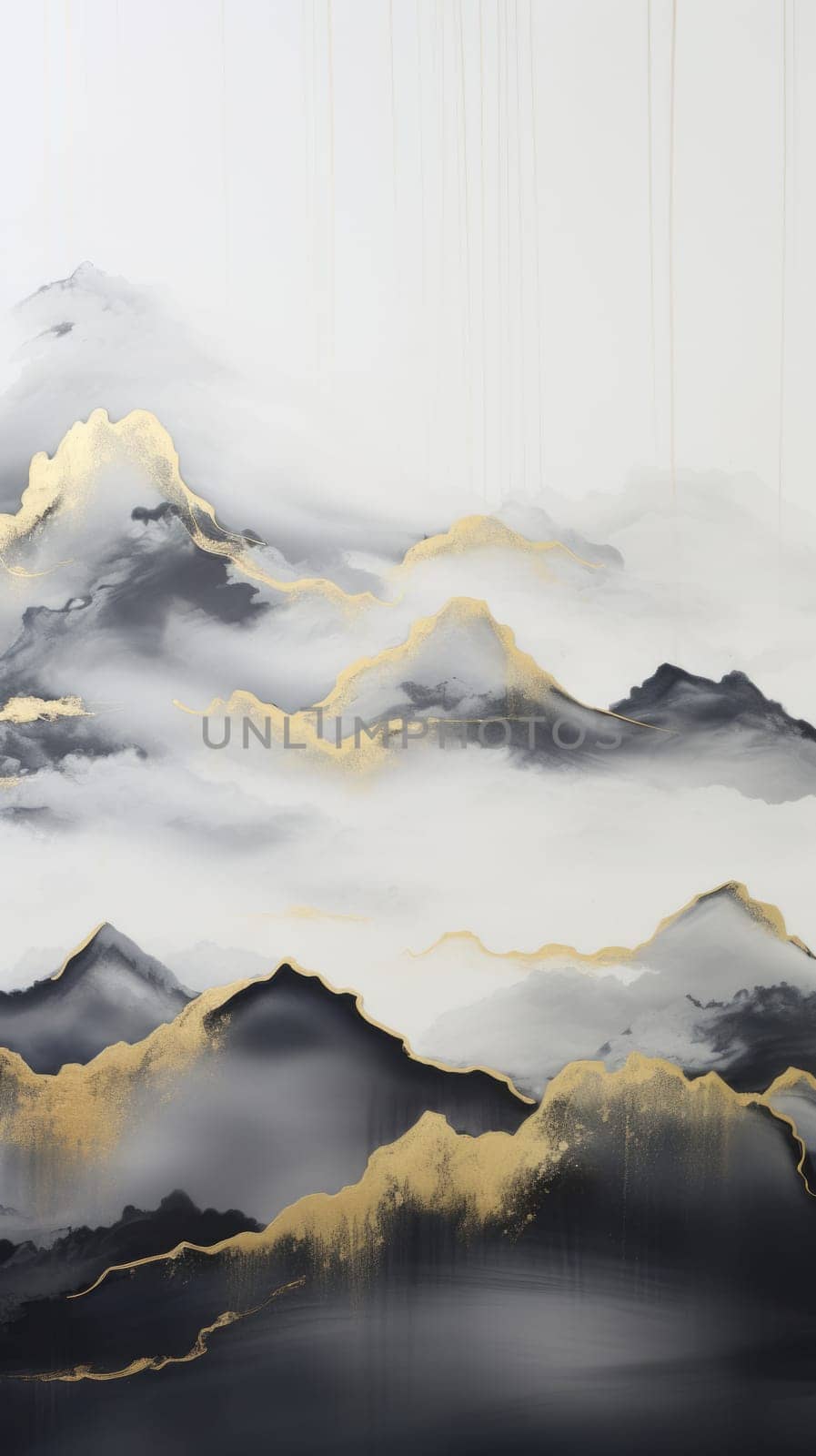 abstract mountains landscape in chinese ink painting style, ai