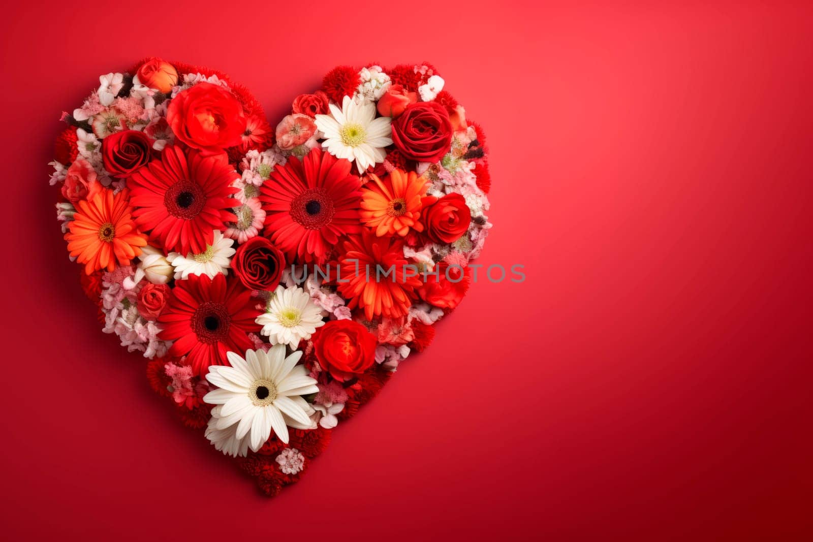 The flowers are laid out in the shape of a heart on a red background. by Spirina