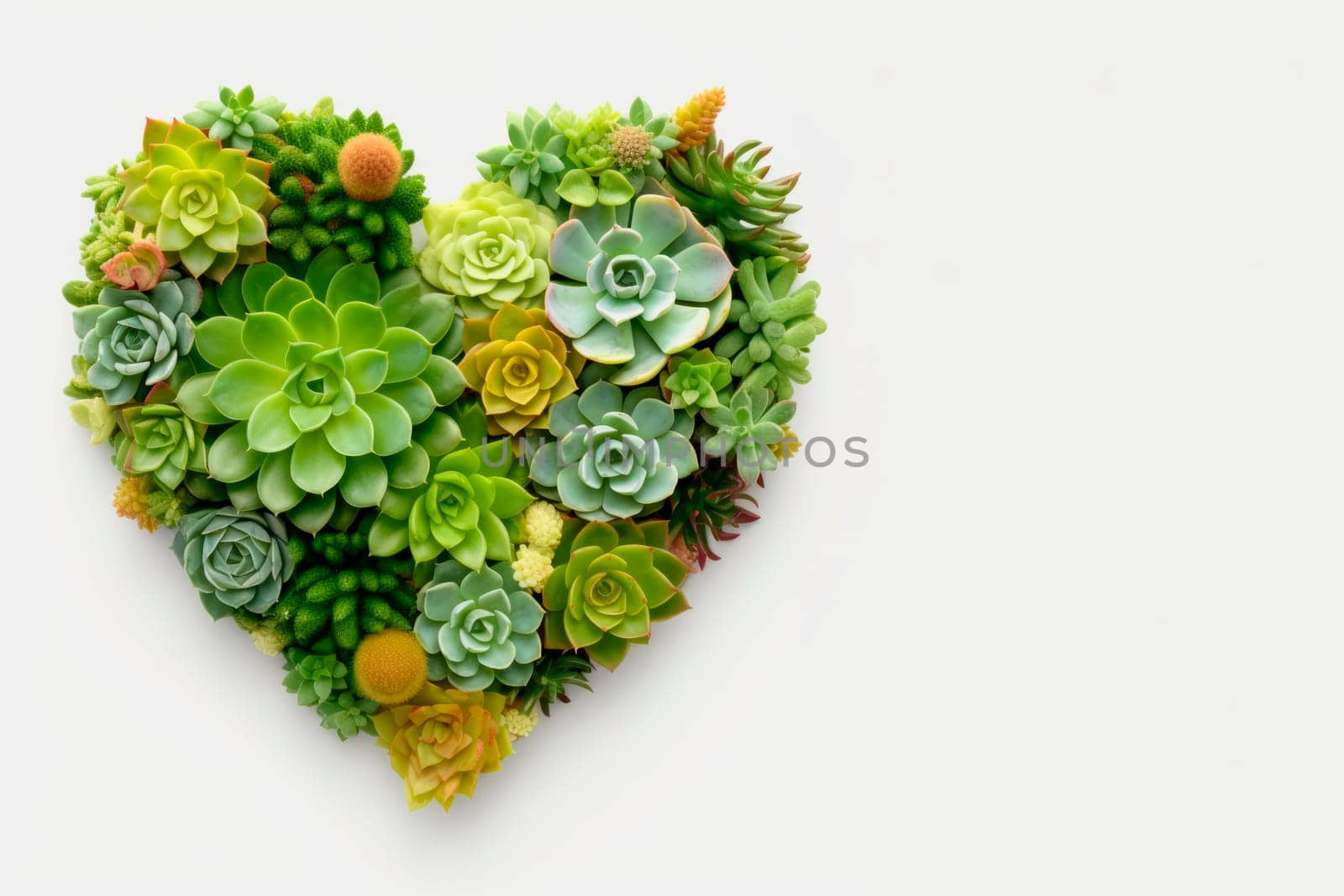 Succulents and cacti are laid out in the shape of a heart. by Spirina