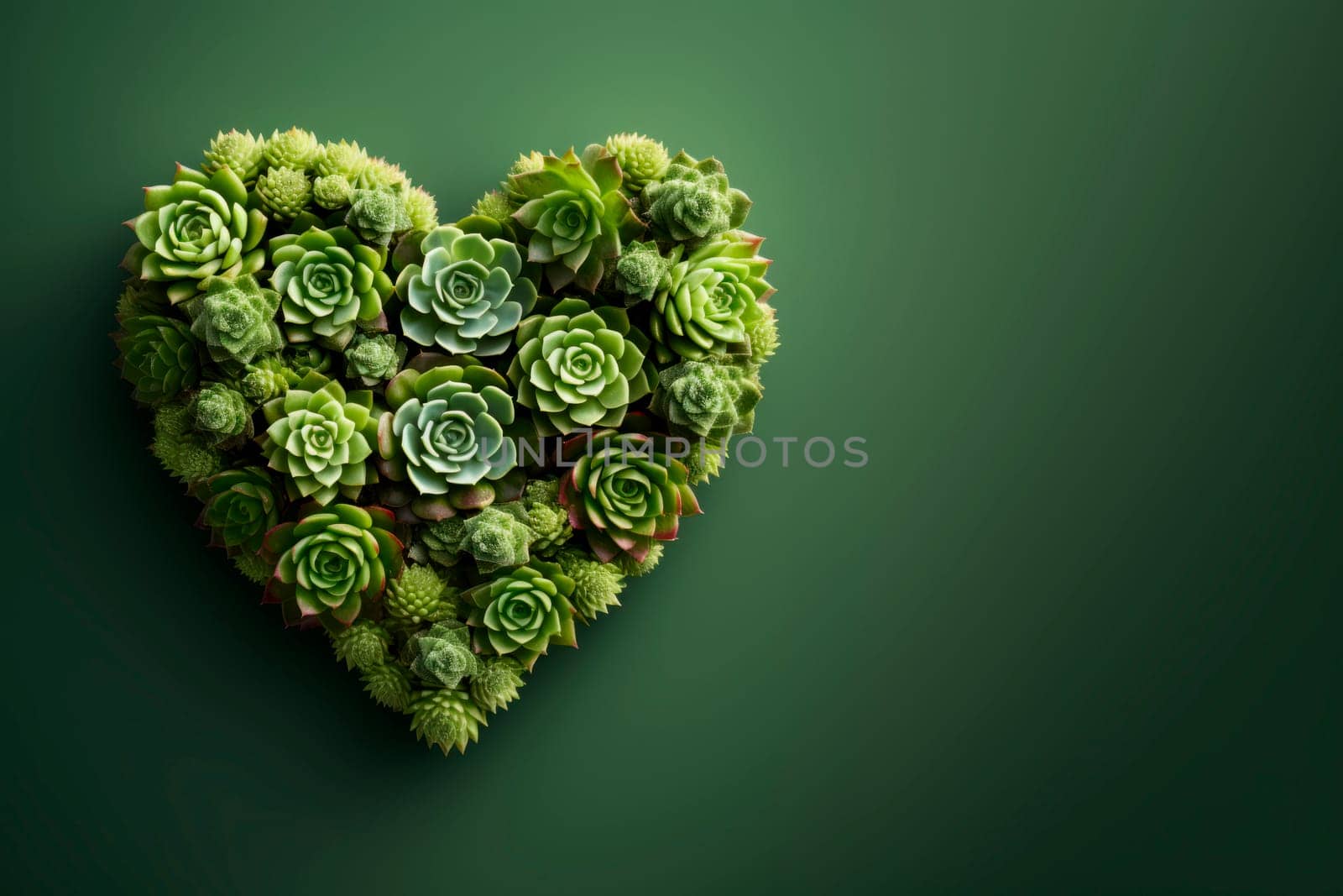 Succulents and cacti are laid out in the shape of a heart. by Spirina