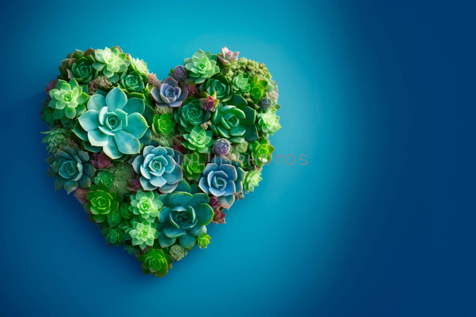 Succulents and cacti are laid out in the shape of a heart. The copy space. Minimalism.