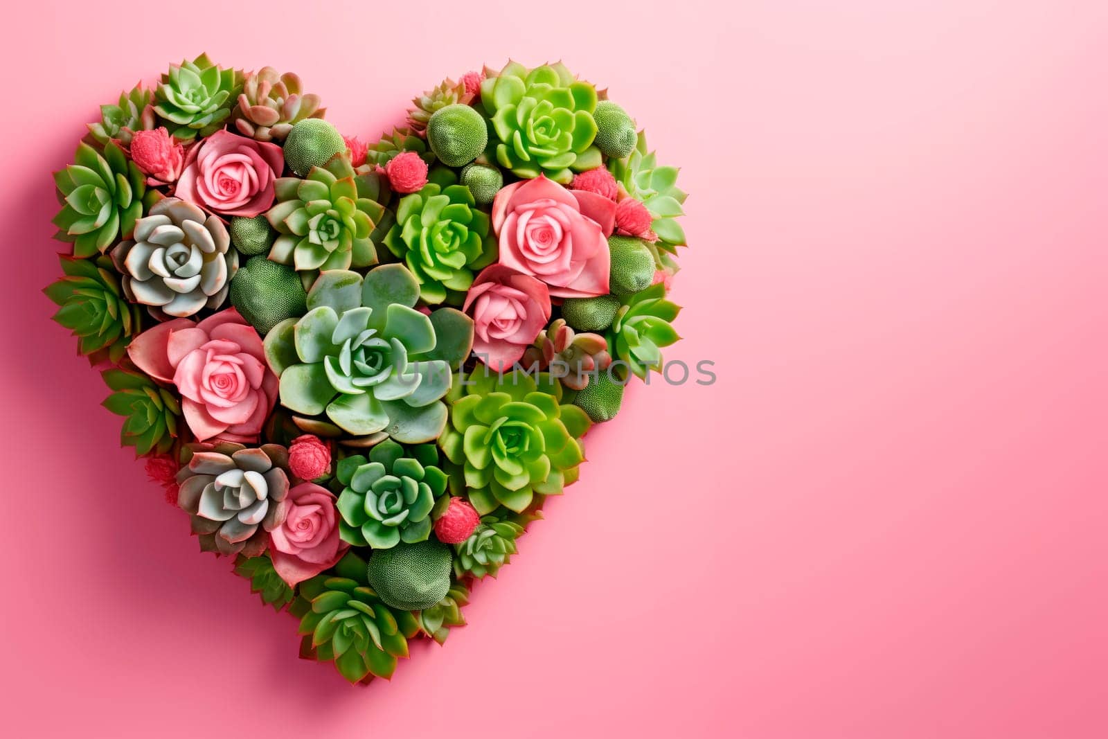 Succulents and cacti are laid out in the shape of a heart. by Spirina