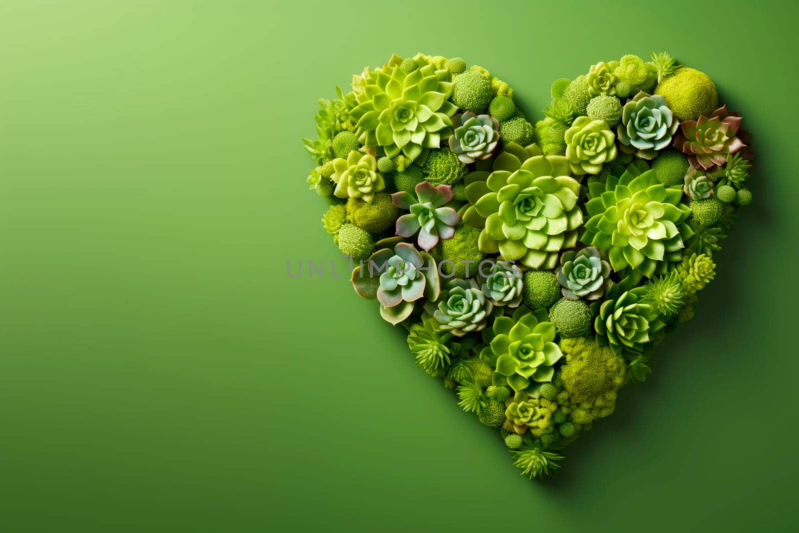 Succulents and cacti are laid out in the shape of a heart. by Spirina