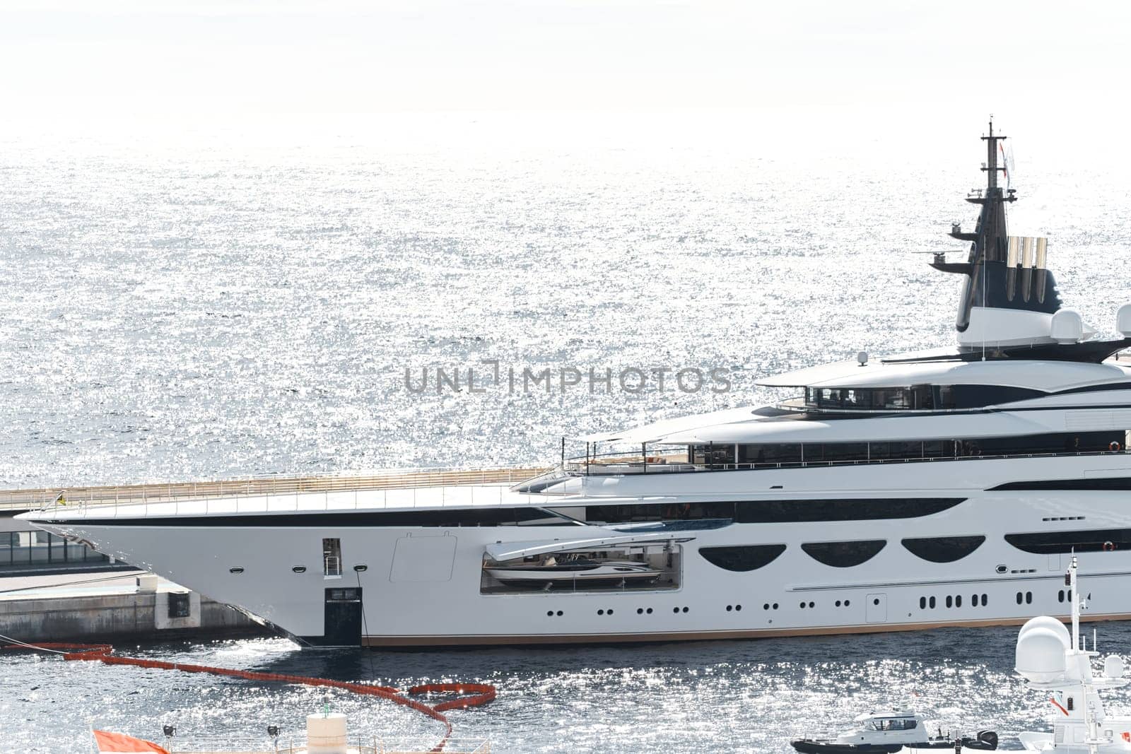 huge luxury yacht at sunny day, the famous motorboat exhibition in the principality. High quality photo