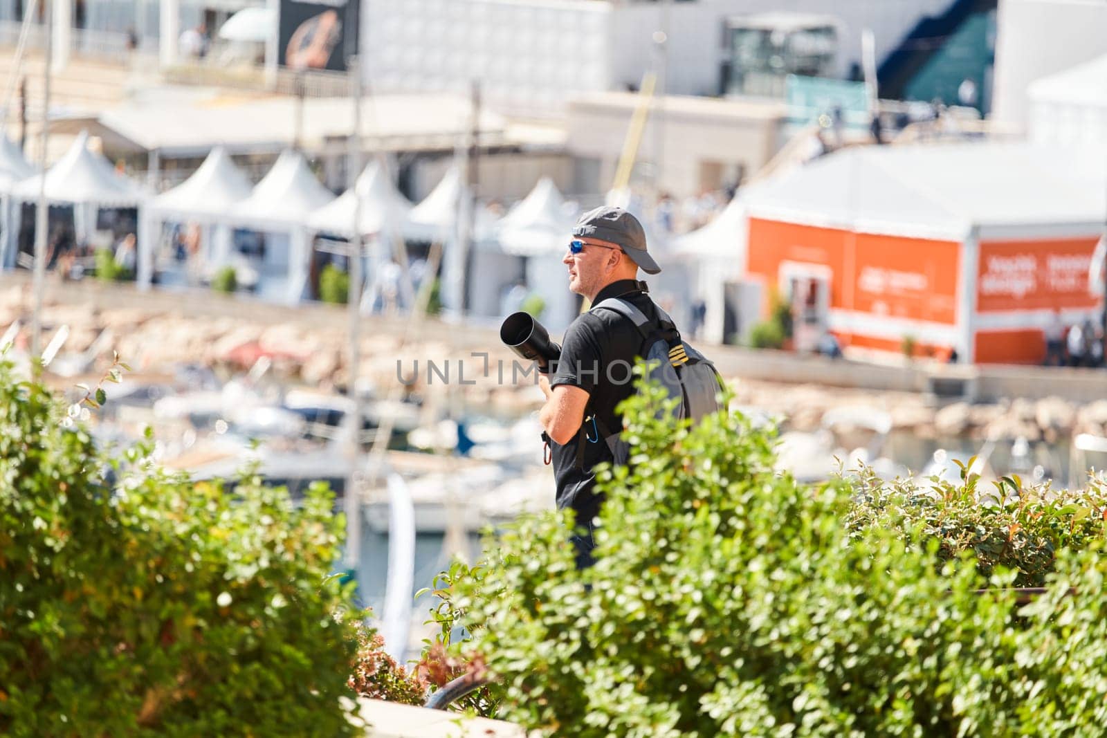 Monaco, Monte-Carlo, 28 September 2022: the photographer blogger makes a report from the event of the largest fair exhibition in the world yacht show MYS, port Hercules, a lot of new mega yachts. High quality photo