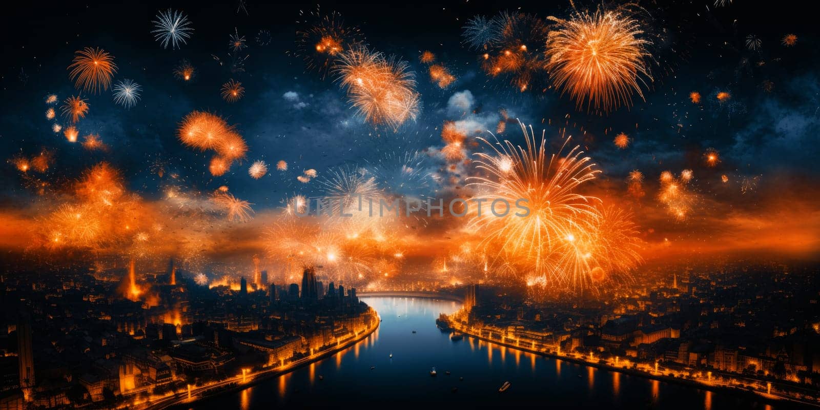 Firework explosion in the night sky celebrating happy new year 2024 by biancoblue