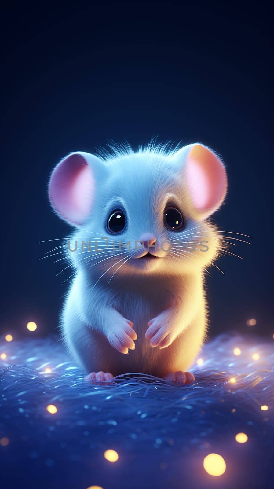 An adorable and funny little cartoon mouse with big eyes and ears on magical background - generative AI
