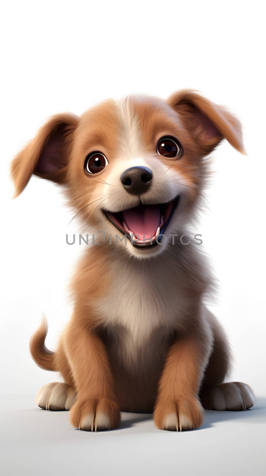 Cute little dog's playful nature shines through as it happily frolics with its tongue out, exuding pure joy and embodying the ultimate definition of man's best friend against white background - generative AI