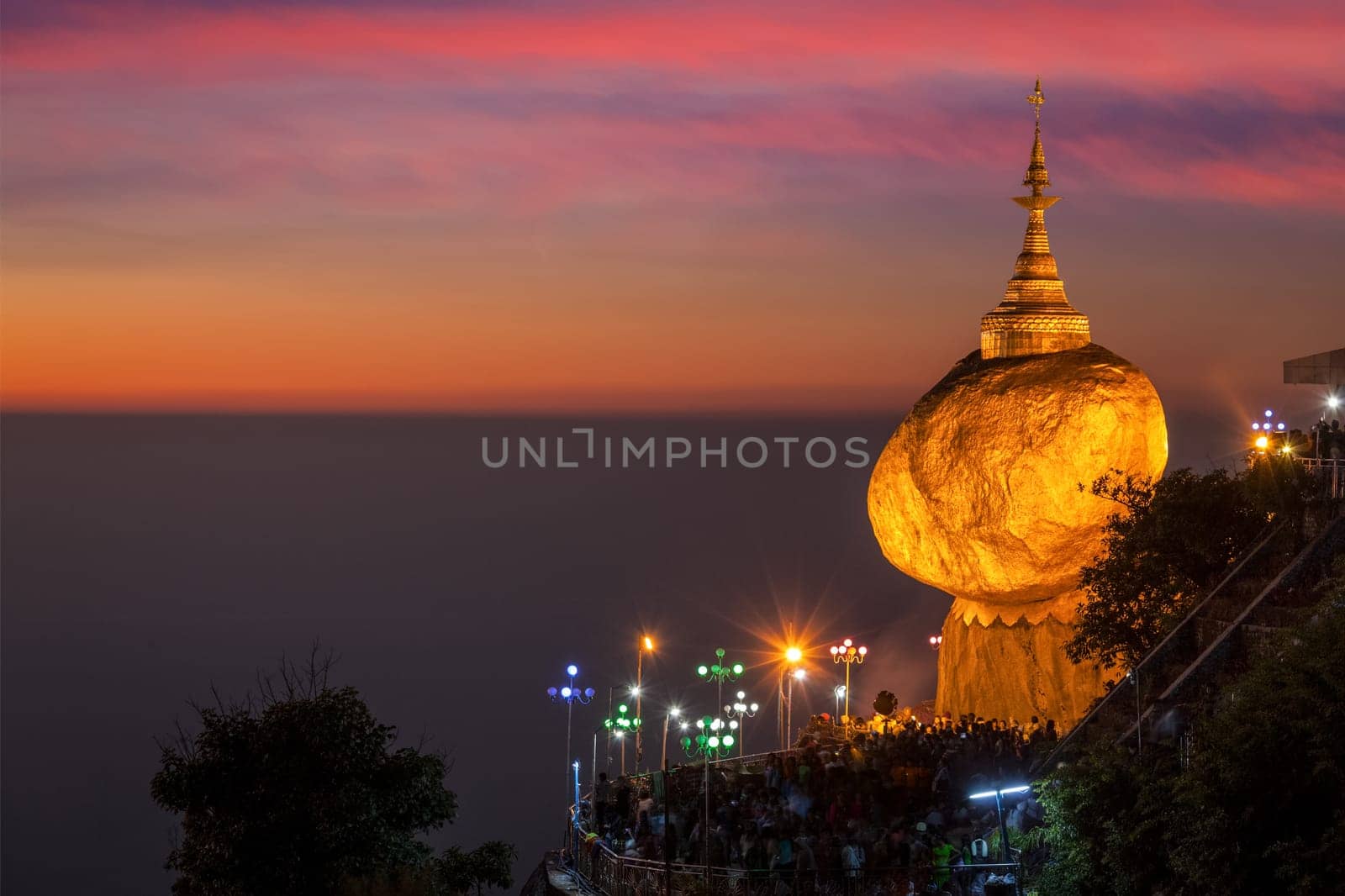 Golden Rock - Kyaiktiyo Pagoda - famous Myanmar landmark, Buddhist pilgrimage site and tourist attraction, Myanmar