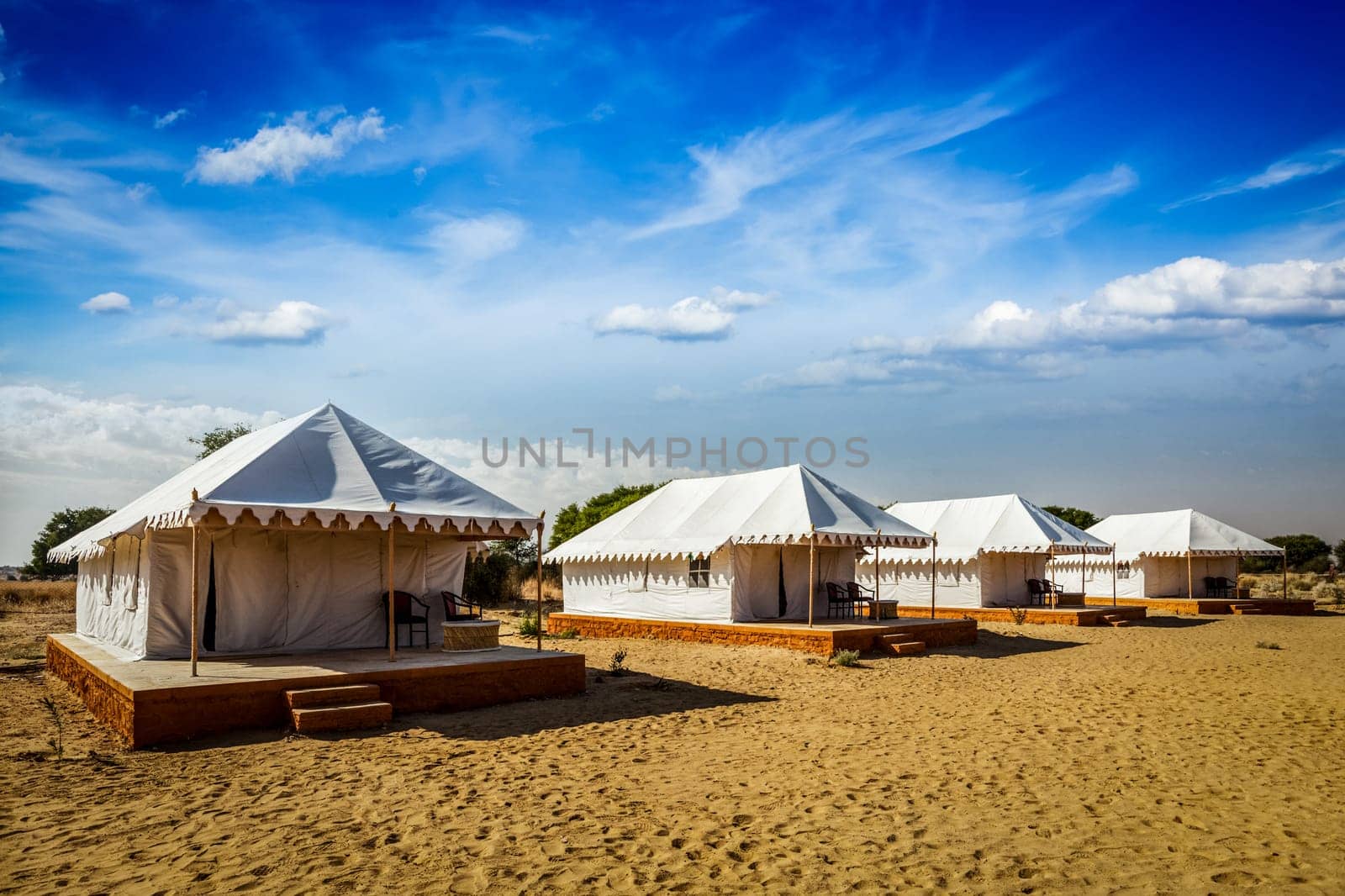 Tent camp in desert. Jaisalmer, Rajasthan, India. by dimol