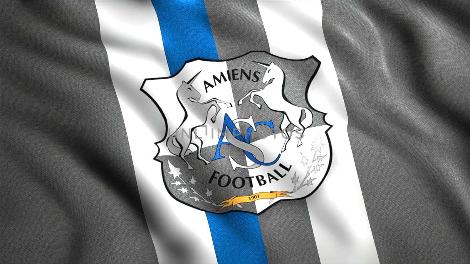 Amiens Sporting Club, French association football club waving flag. Motion. Concept of sport. For editorial use only