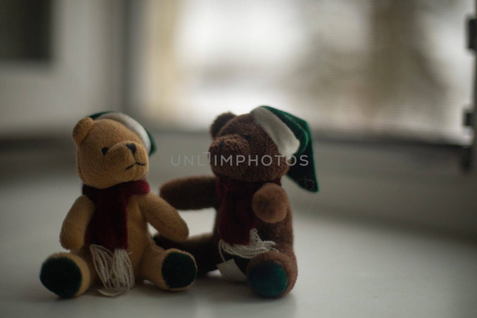 Teddy bears made of fabric. Toys on the window. The items in the interior. by OlegKopyov