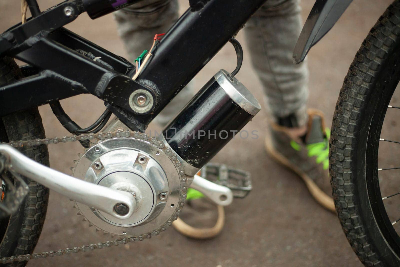 Bicycle with electric motor. Electric motor. Transport with two wheels. by OlegKopyov