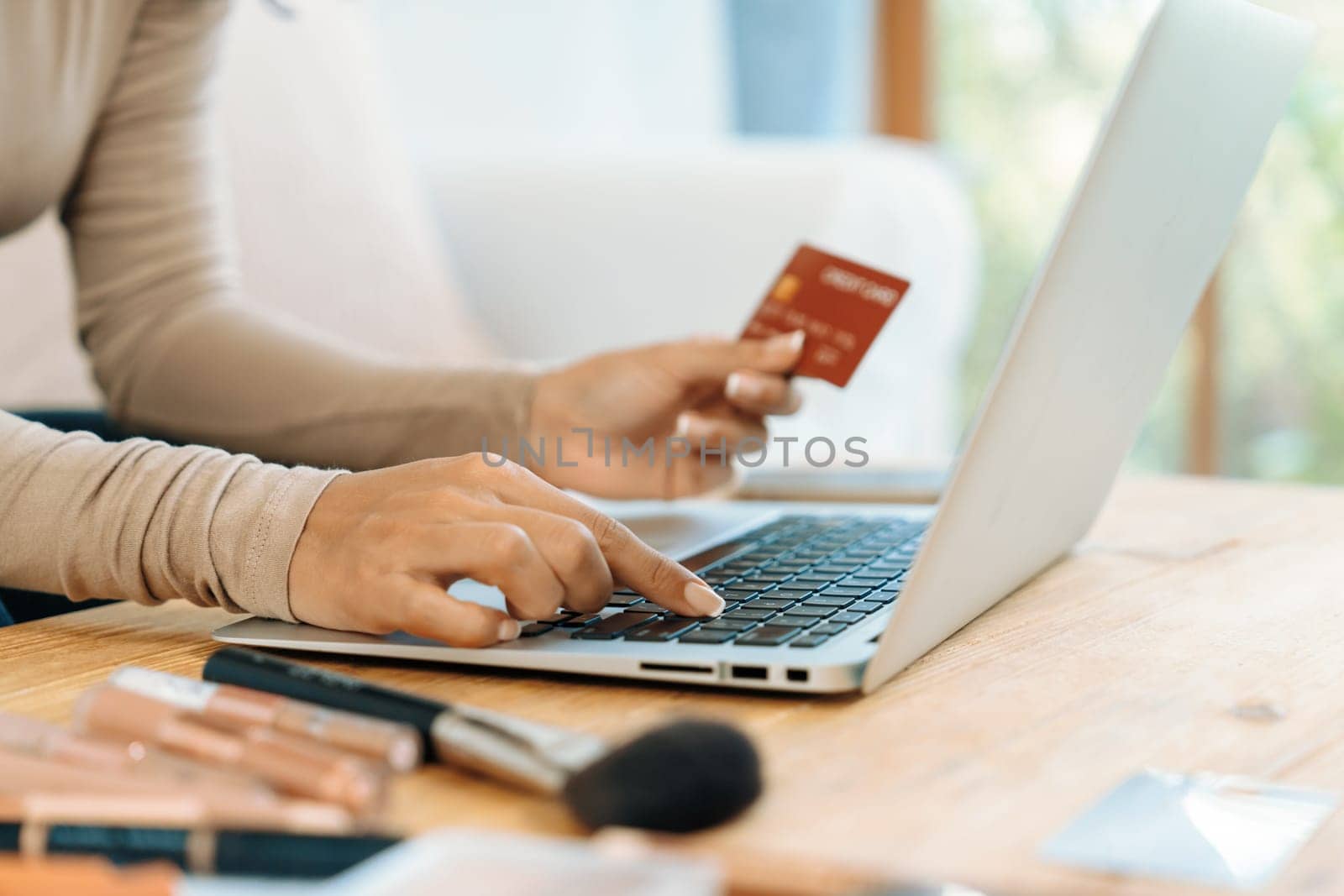 Close up credit card using for online payment, banking crucial shopping by biancoblue