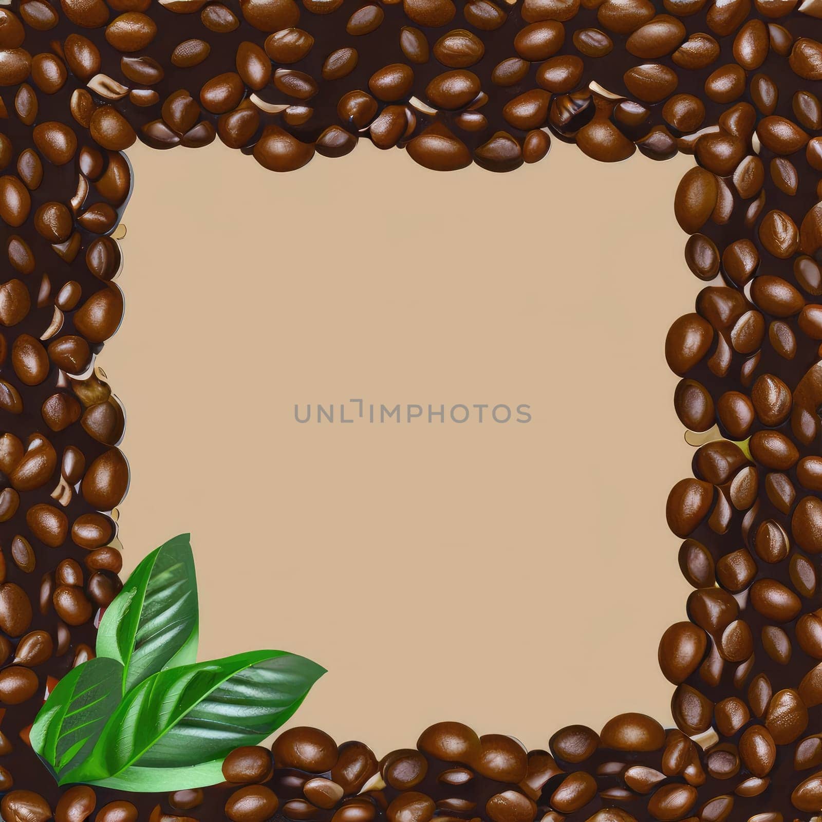 coffee seed and coffee leaf frame with floor copy space background