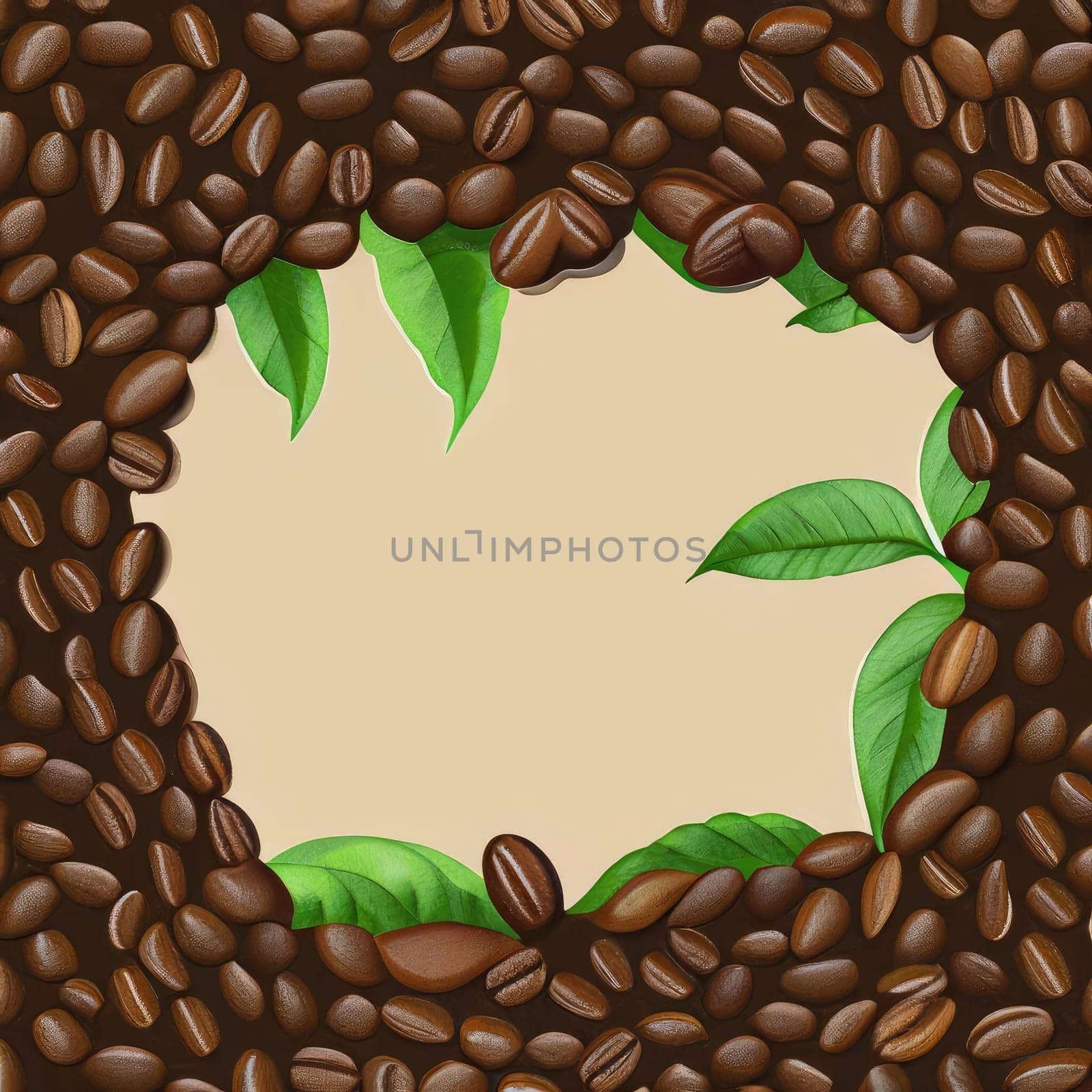 coffee seed and coffee leaf frame with floor copy space background