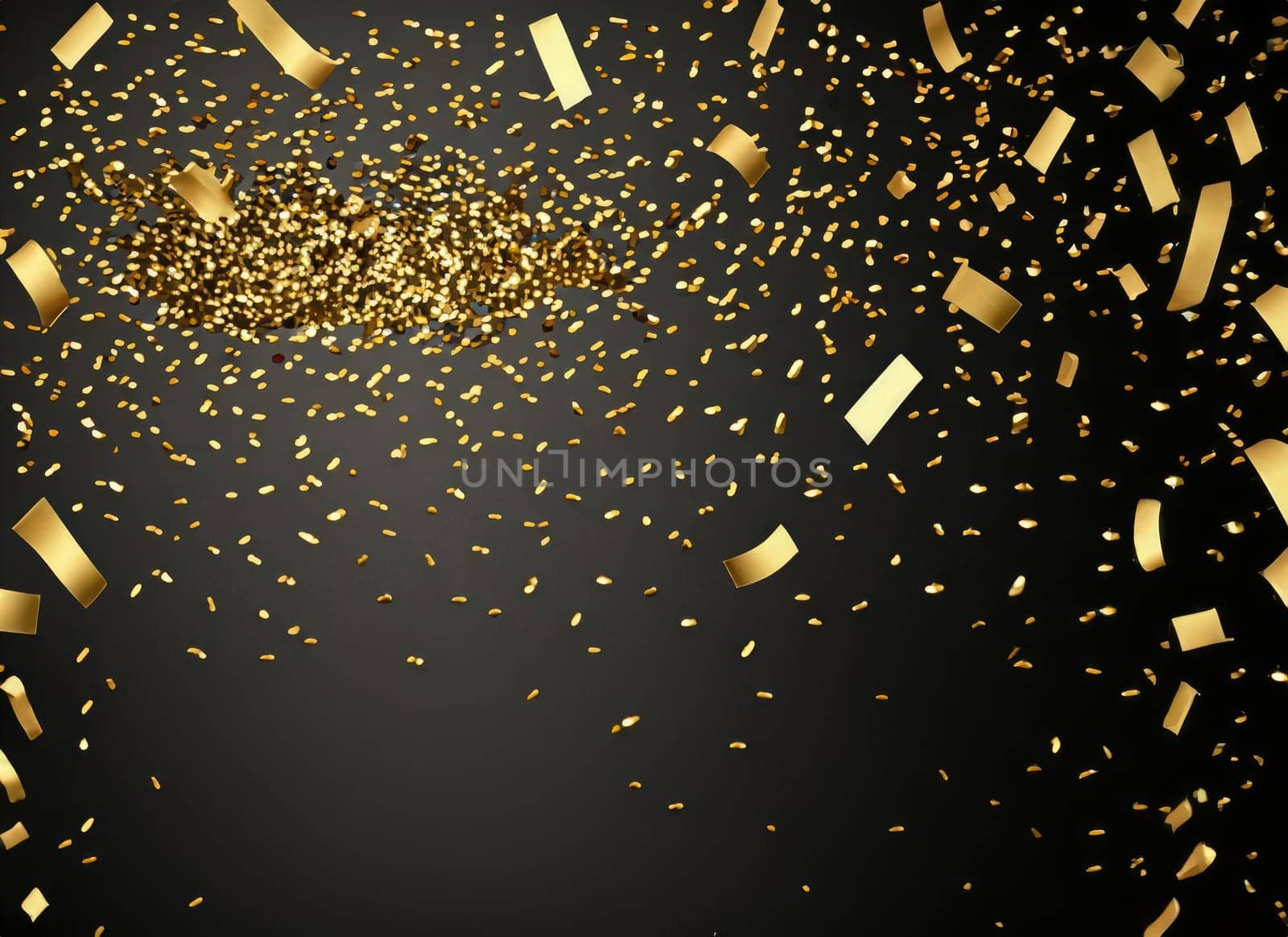 raining gold confetti isolated on black, party background concept with copy space for award. AI Generated. by PeaceYAY