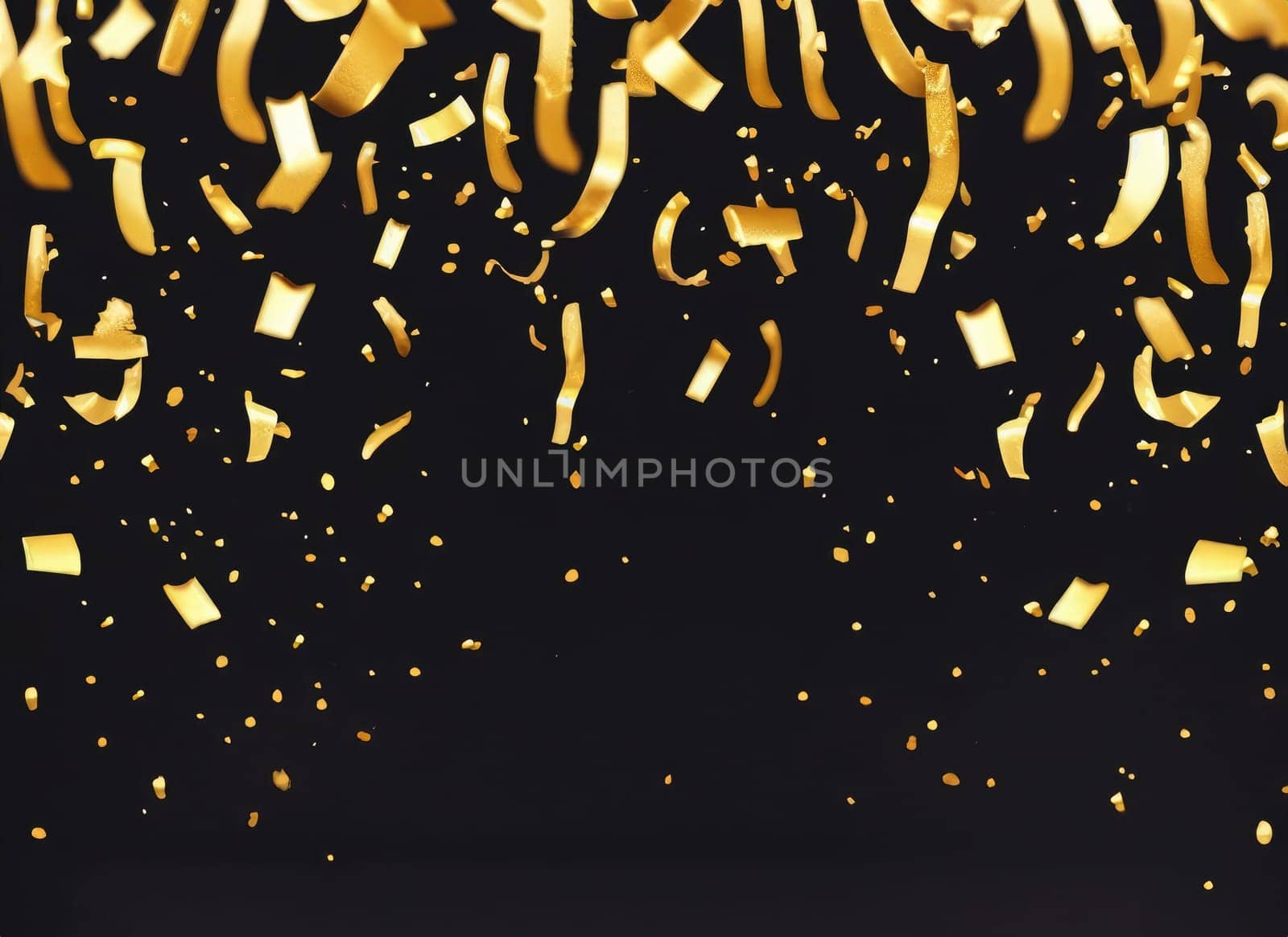 raining gold confetti isolated on black, party background concept with copy space for award. AI Generated. by PeaceYAY