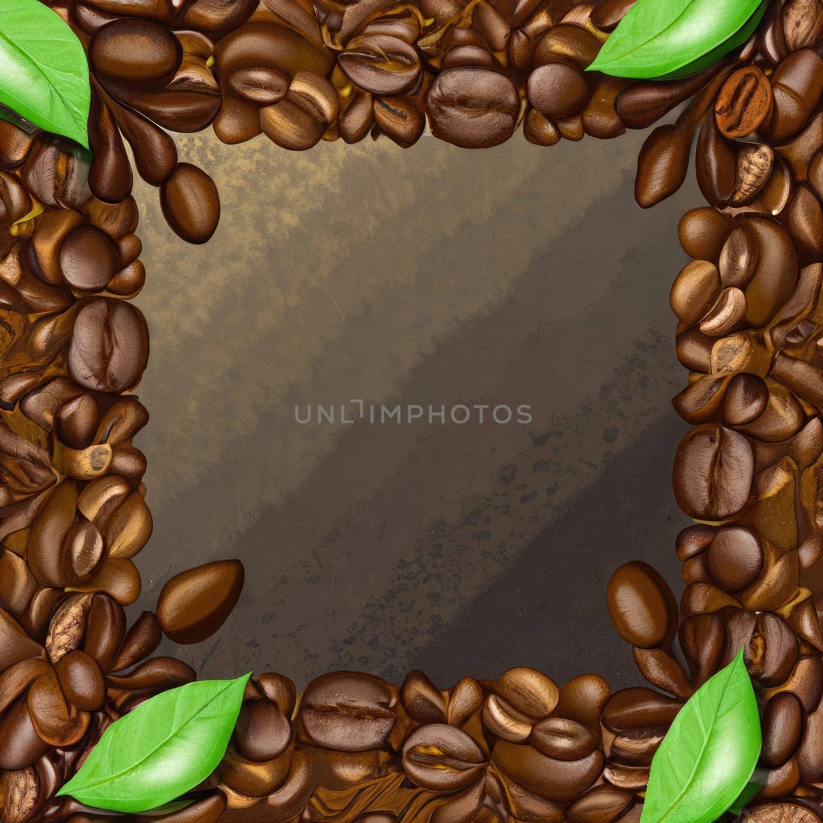 coffee seed and coffee leaf frame with floor copy space background. AI Generated. by PeaceYAY