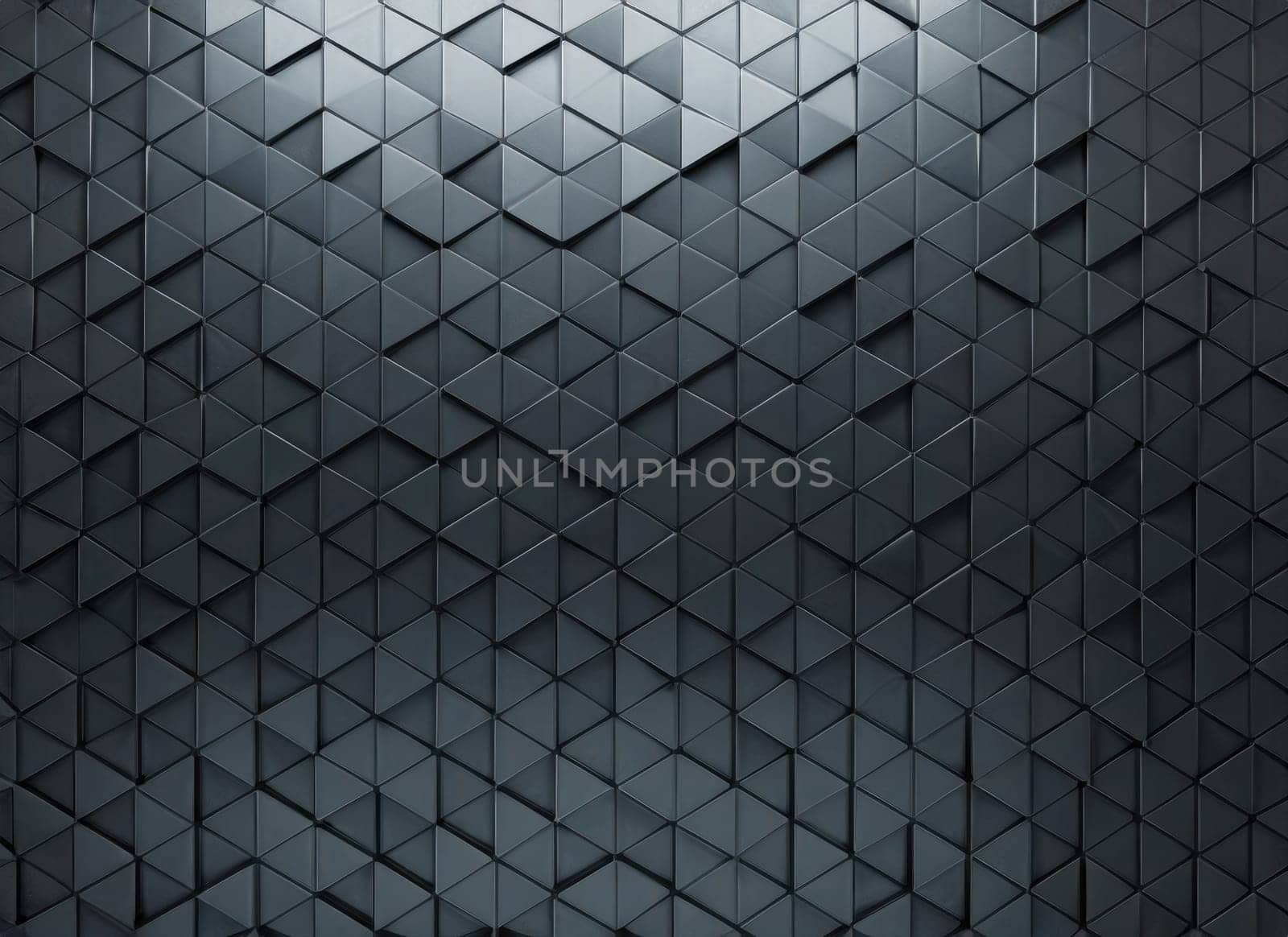 Polished, Semigloss Wall background with tiles. Triangular, tile Wallpaper with 3D, Black blocks.