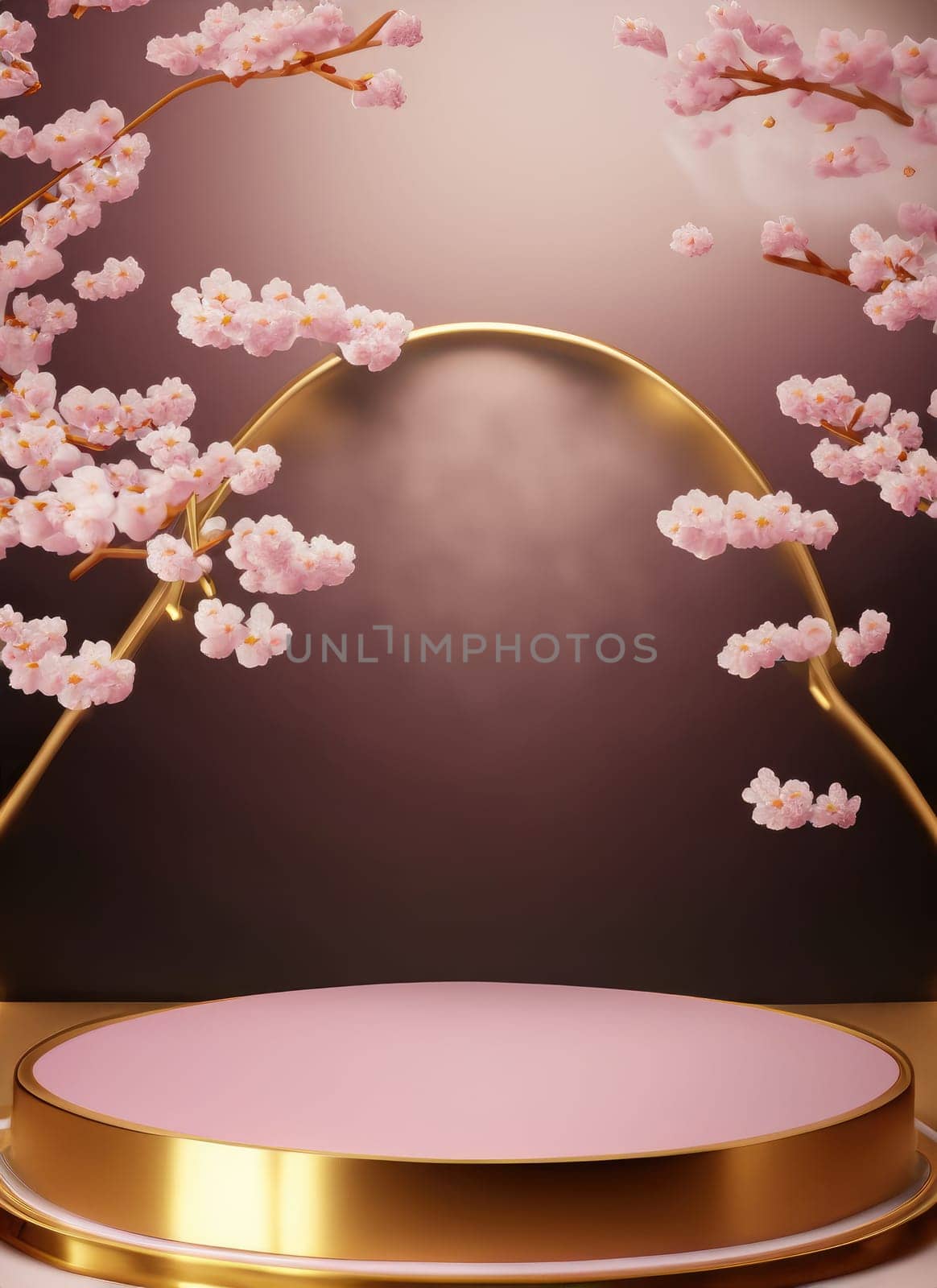 japanese style background. 3d podium white cherry blossom background for product presentation. AI Generated. by PeaceYAY