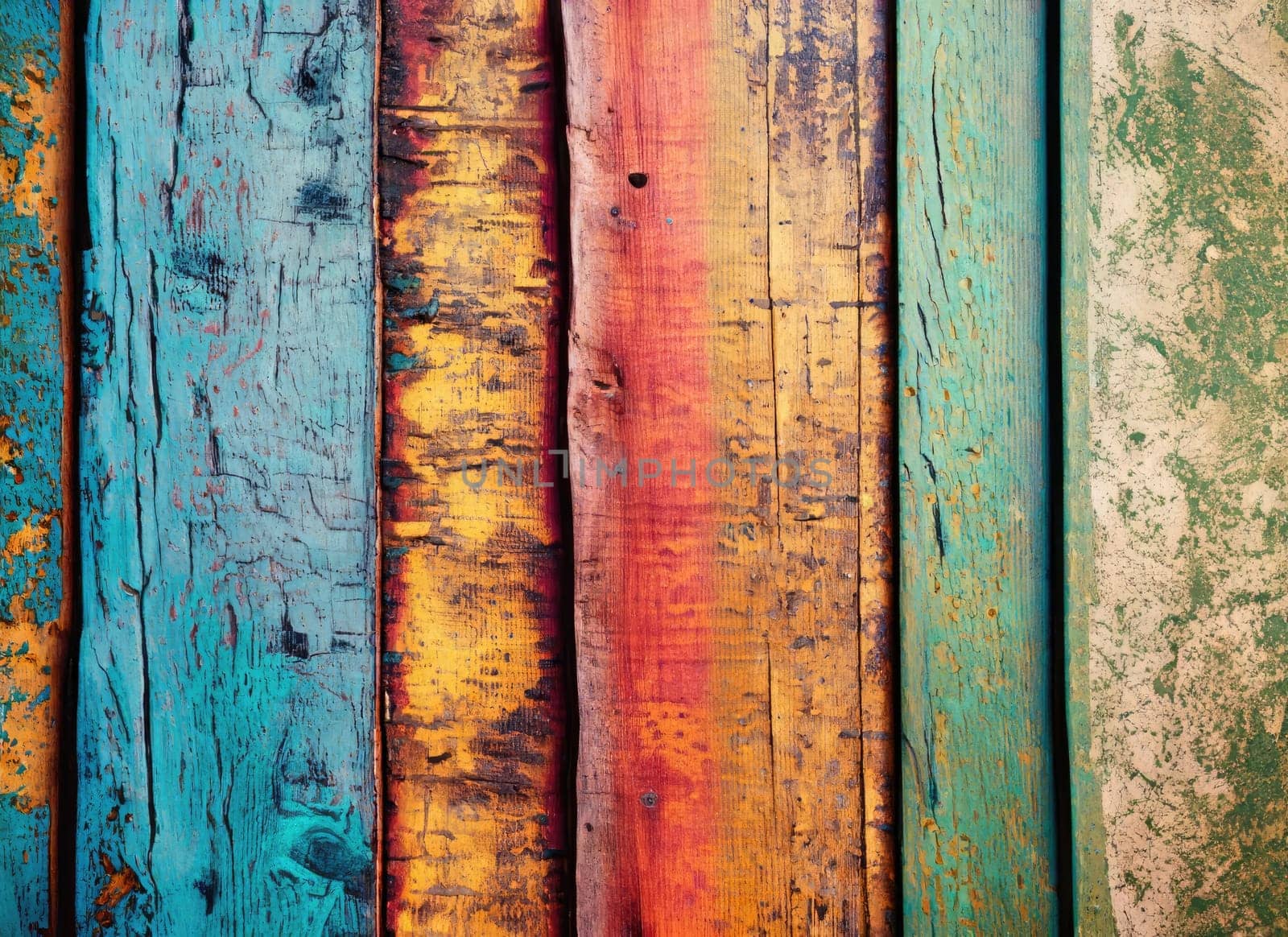 Old grungy colorful wood background. AI Generated. by PeaceYAY