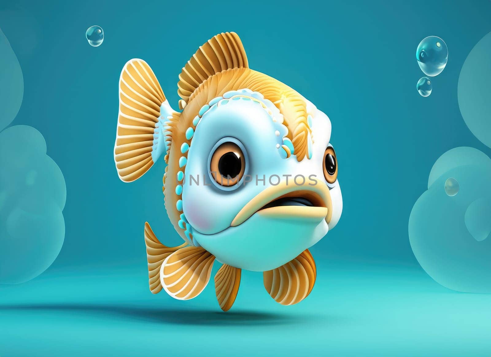 3D Cute cartoon Fish character. AI Generated. by PeaceYAY