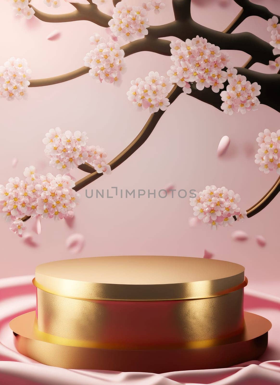 japanese style background. 3d podium white cherry blossom background for product presentation.