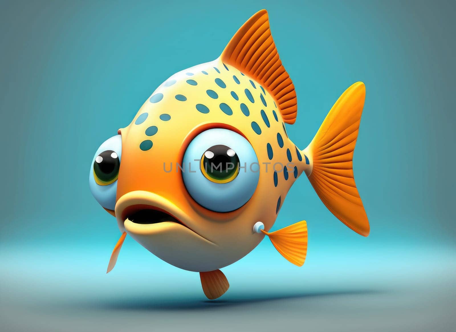 3D Cute cartoon Fish character. 