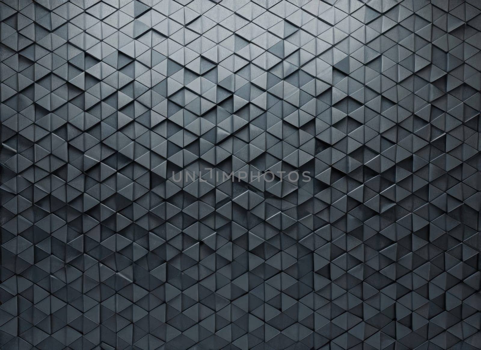 Polished, Semigloss Wall background with tiles. Triangular, tile Wallpaper with 3D, Black blocks.