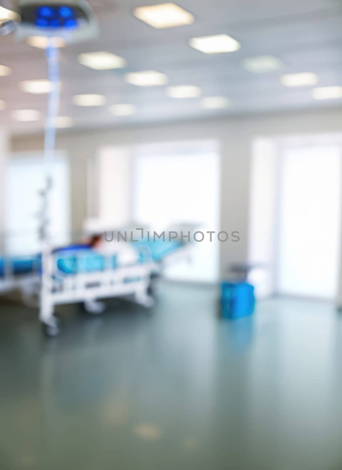 Abstract blur luxury hospital corridor. Blur clinic interior background with defocused effect. Healthcare and medical concept. Ai generated. by PeaceYAY